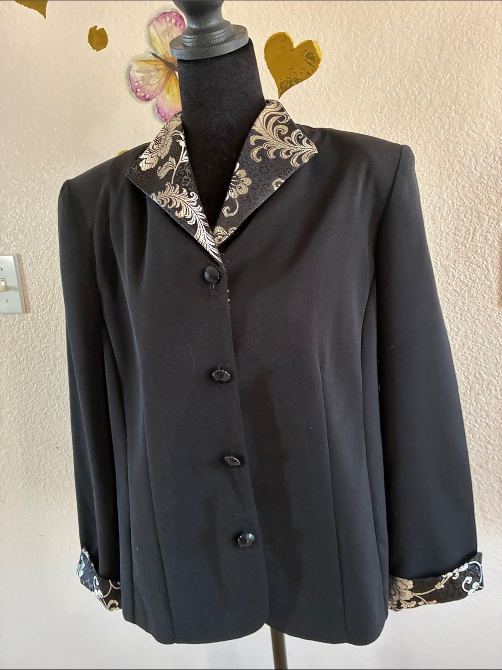 Black Women's Dress Blazer with Decorative Contrast Collar